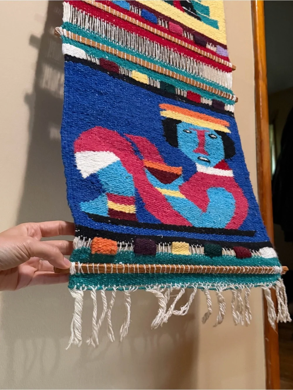 Vintage Mayan Aztec Tapestry Wall Hanging Handwoven Wool Boho Folk Art